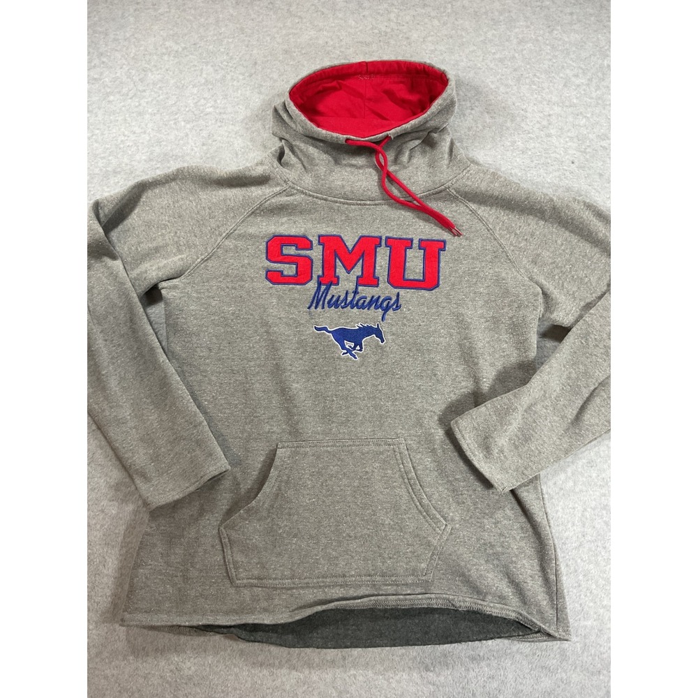 Colosseum SMU Mustangs Funnel Neck Hoodie Gray Red Womens Large NCAA 2101
